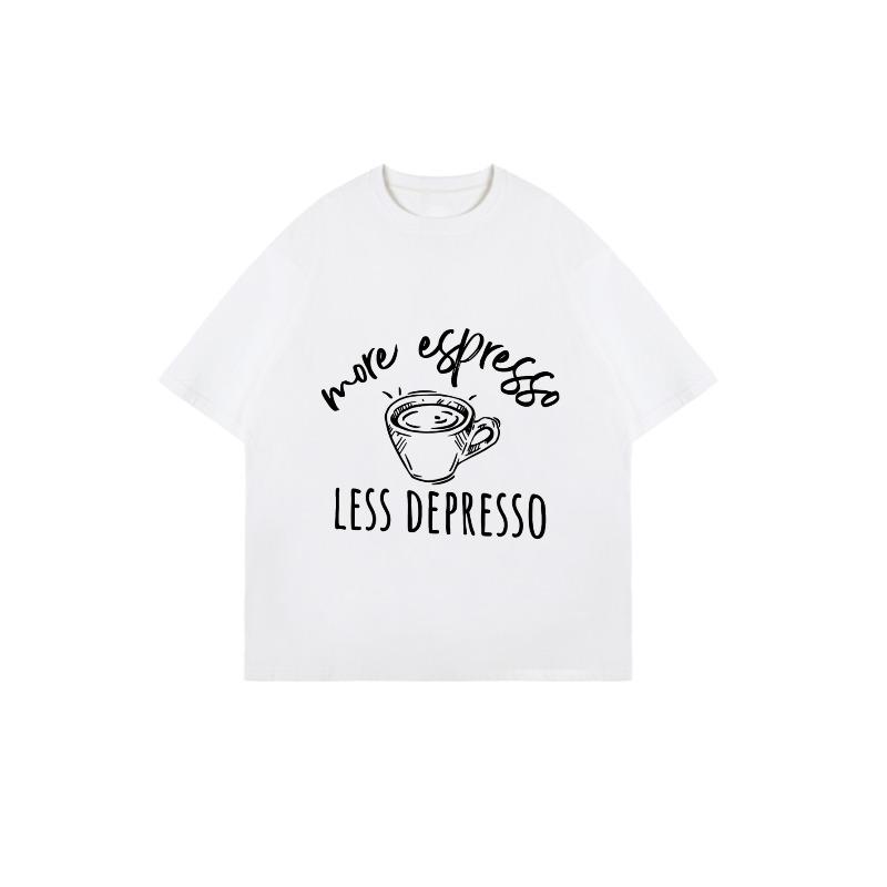 Nadměrné Tričko Černé Více Espresso Méně Depreso Potisk Hrnku na Kávu Ležérní Každodenní Oblečení
