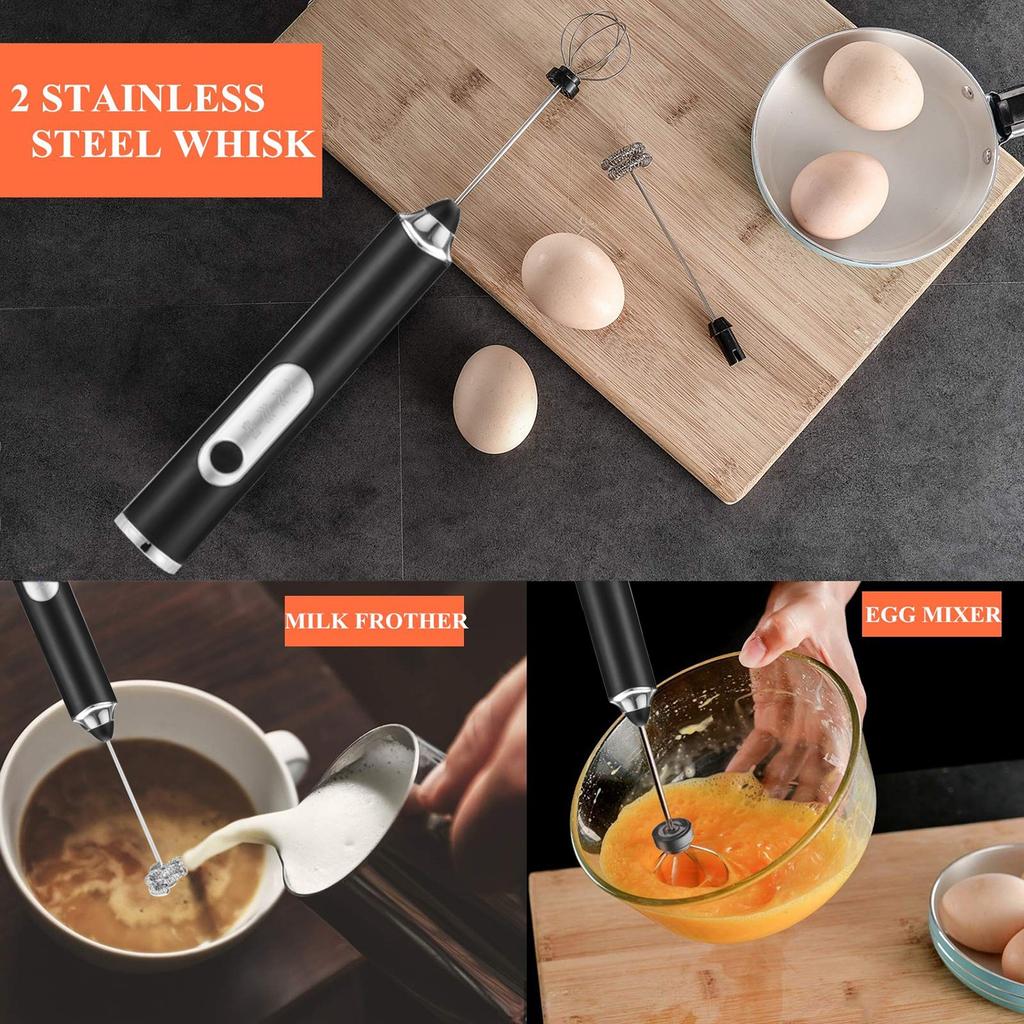 Electric Milk Frother Handheld Foamer USB Rechargeable Coffee 3 Speeds Whisk 2 1 Egg Beater Perfect Coffee