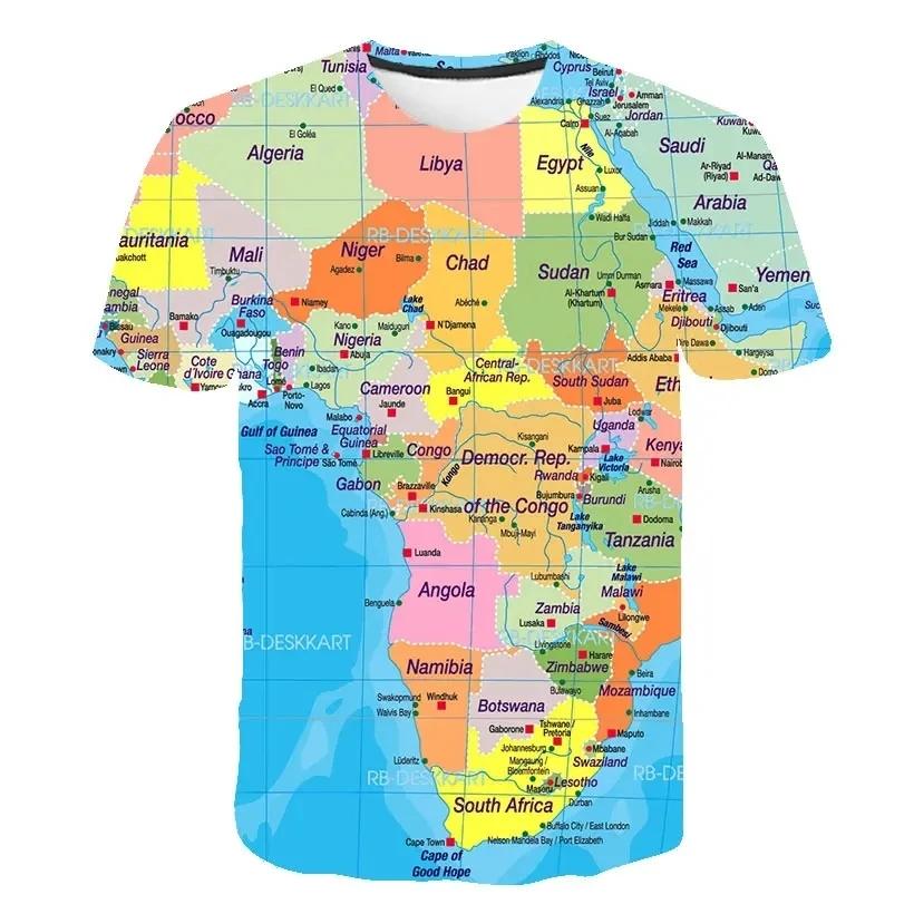 Nieuw Mode Wereldkaart Bedrukt Heren T-shirt Street Fashion Harajuku Ronde Hals Korte Mouw Comfortabel Groot Top