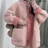 Winter Thick Contrasting Retro Lamb Fur Coat for Women Loose Round Neck Mid Length Cardigan Coats Women’s