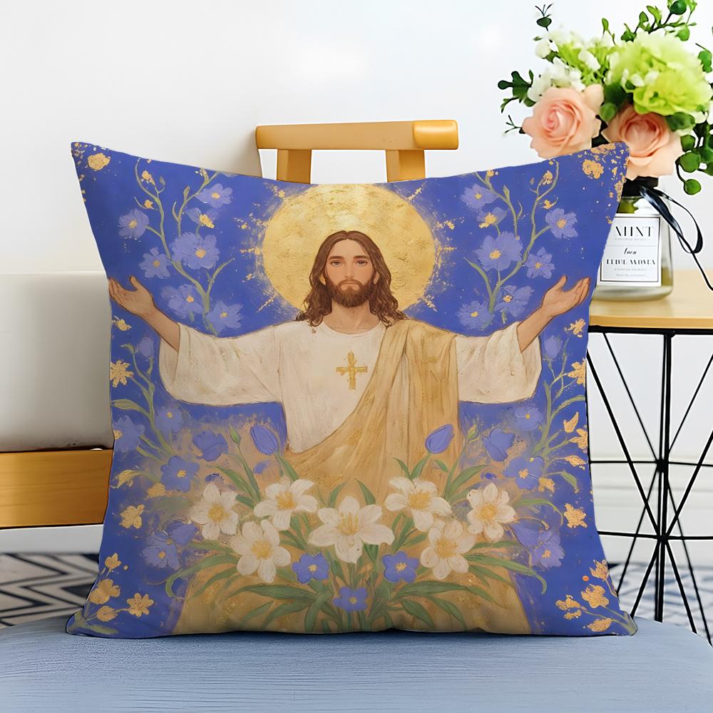 Jesus Christ Portrait Christian Art Cushion Cover Washable Linen Comfort Soft for Sofa Bed Cozy Home Room Decor
