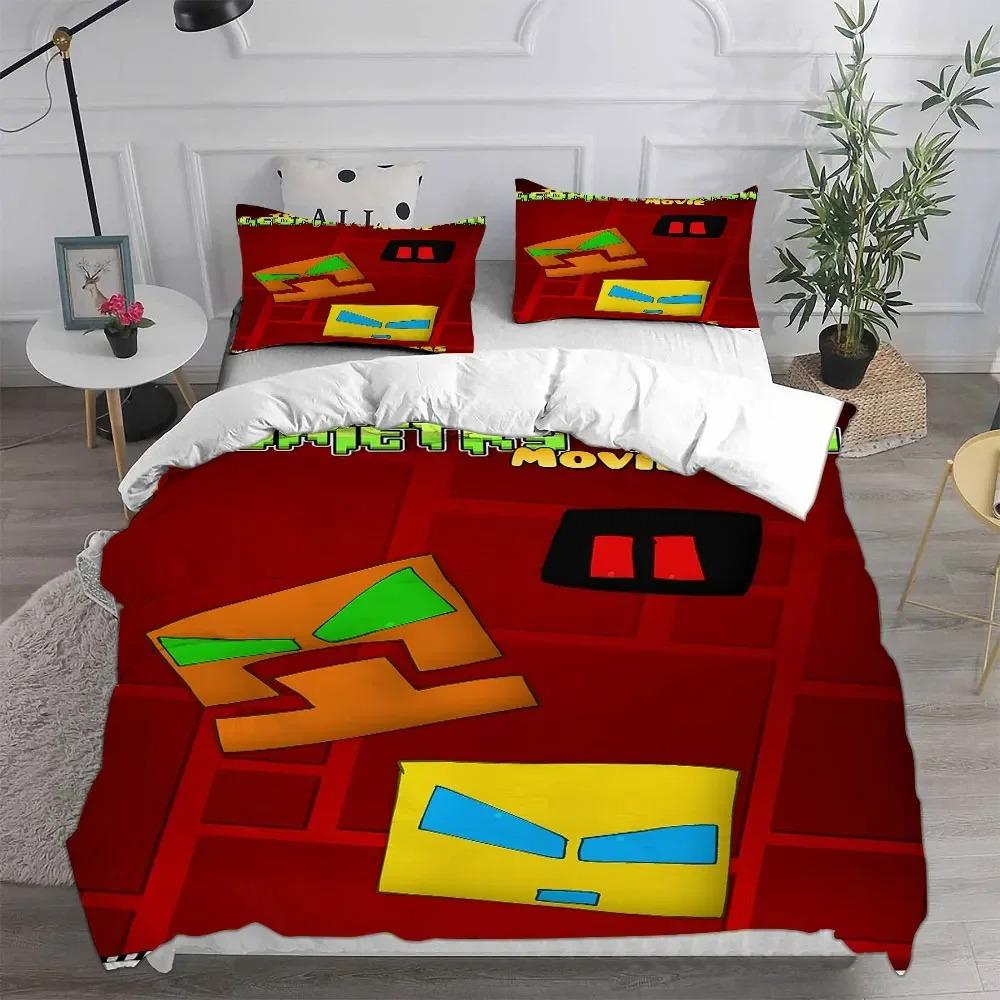 Ensembles de literie Geometry Dash 3D Couette complète Housse de couette Taie d'oreiller Décor de chambre à coucher Textiles de maison