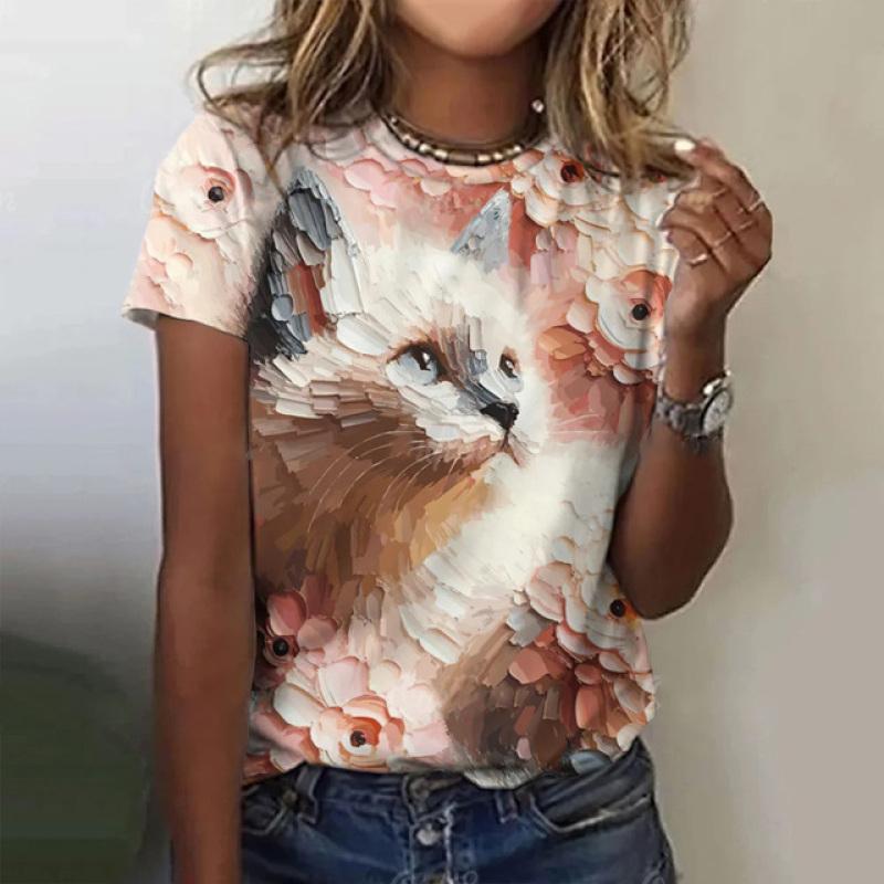 Women's Short-sleeved T-shirt Summer Crewneck Top Loose Casual Short-sleeved Fashion Printed Clothing Women's Elegant T-shirt