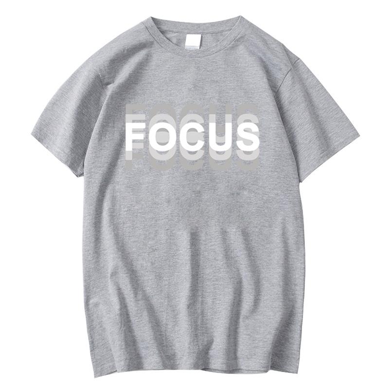 Summer Unisexs 100 Cotton High Quality Casual Sports Loose Oversized Funny Focus Print Round Neck Short Sleeved Tshirt Tops