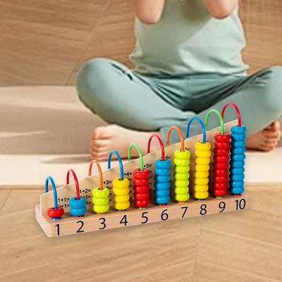 Wood Counting Frame, Classic Bead Maze Toys, Add and Subtract Abacus for Kindergarten,