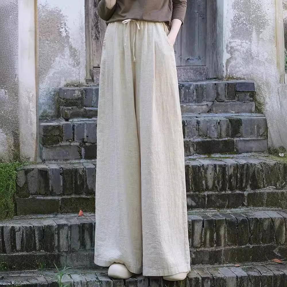 Women's Cotton and Linen Loose Wide Leg Pants Women's Retro Spring and Summer Casual Pants