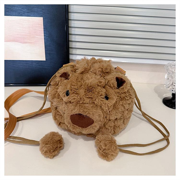 2025 neue Bär-Tasche niedliche Cartoon-Plüschpuppe Bärenkopf-Tasche Puppen-Rucksack Damen Umhängetasche