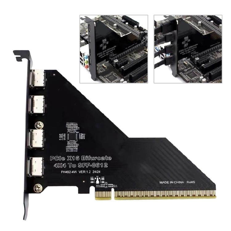 Desktop PCIe X16 To 4 Port PCIEX4X4X4X4 Split External SFF8612 Expansion Card 256Gbps for Video Editors and Gamers