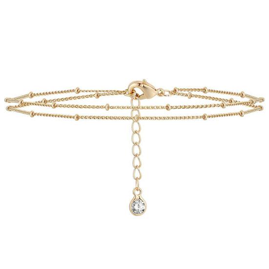 Elegante dubbellaagse kralenkettingarmband met strass ingelegde verstelbare verlengketting Vrouwelijke metalen armband