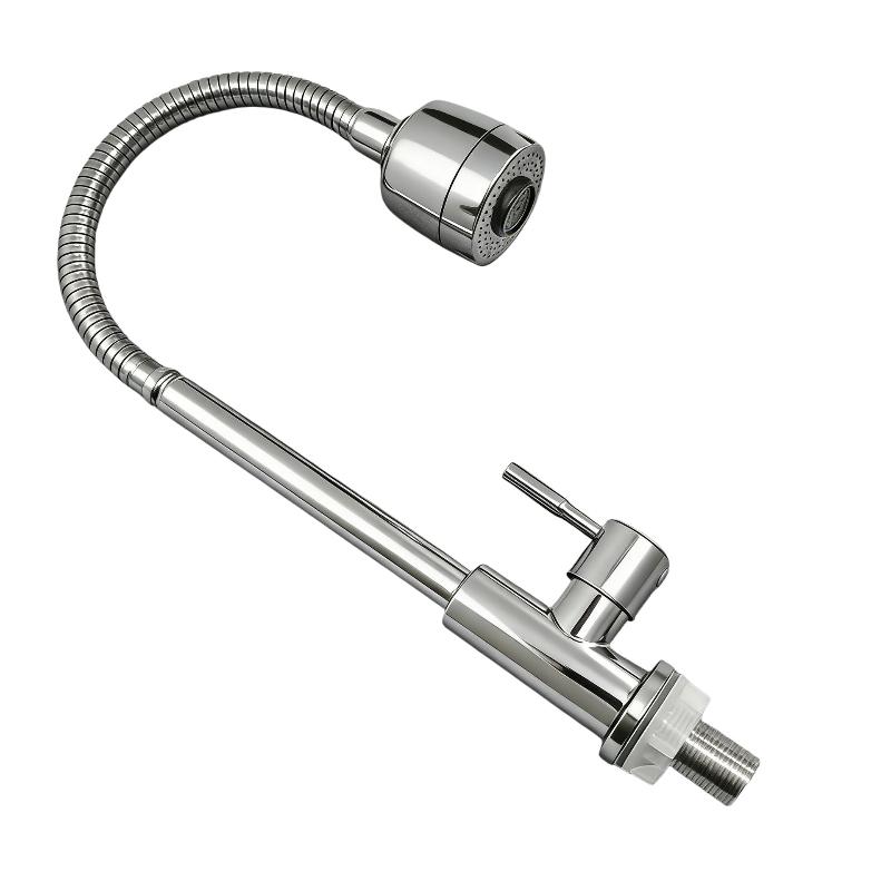 Wall Mounted Flexible Hose Faucet Cold Water 2 Modes Tap Multi Angle Rotating For Household Use