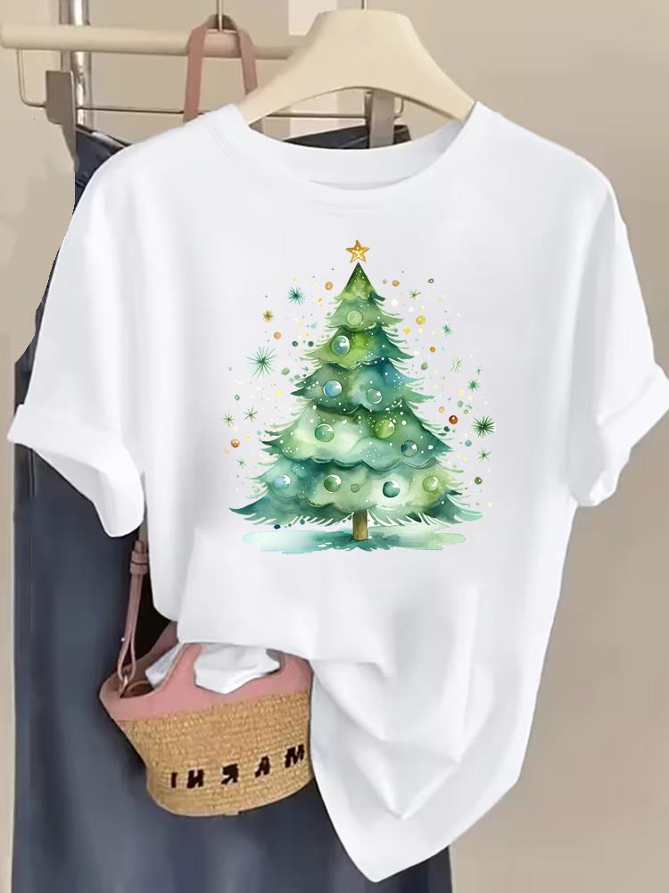 (Asian Size) Lovely Truck Letter Tee Top Christmas Festival New Year Clothing T Shirt Women Fashion Print Female Woman Short Sleeve Graphic T-shirts