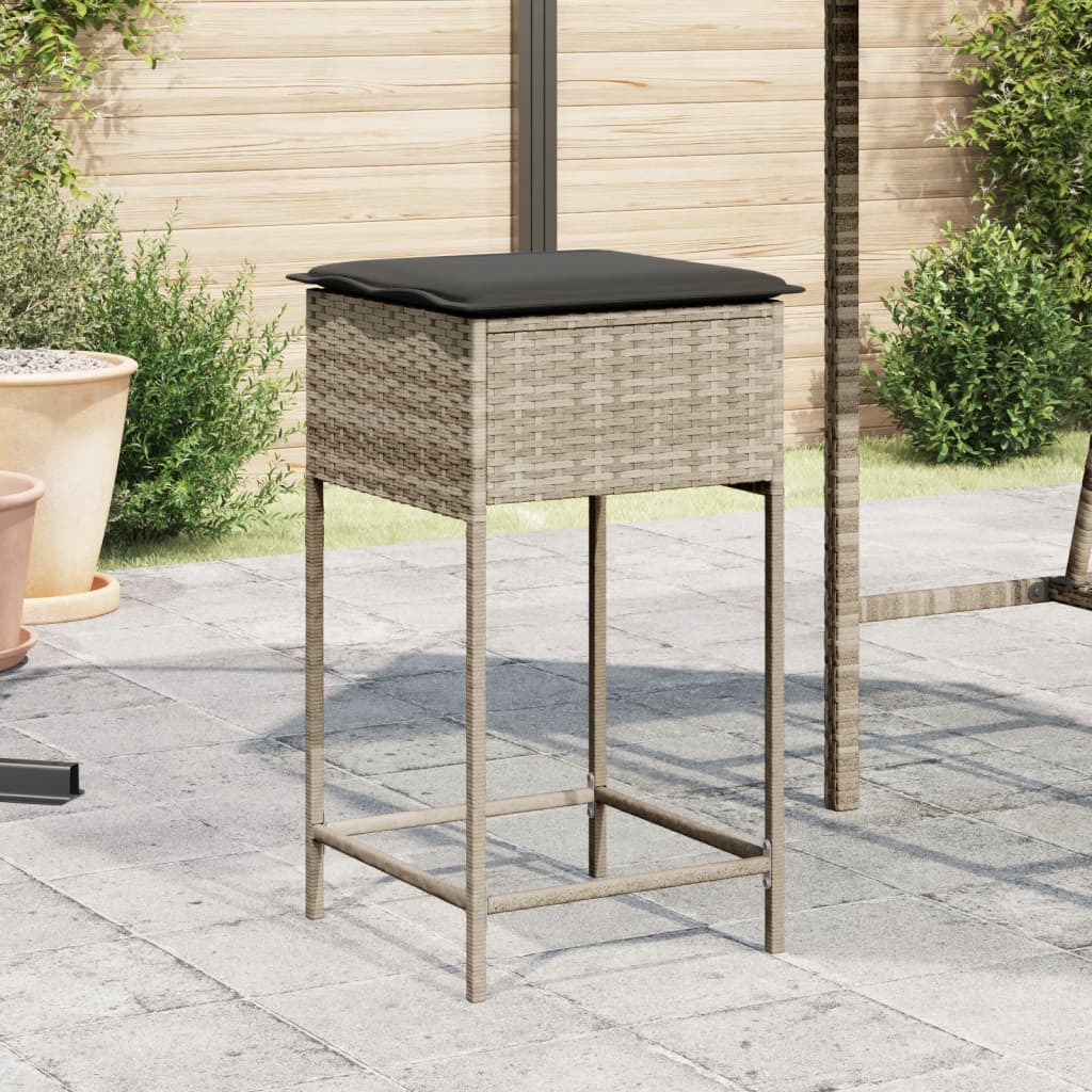 Garden Bar Stool with Cushions 2 pcs Light Grey Poly Rattan