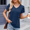 Spring Summer Solid Color V-neck Loose Short Sleeved T-shirt Top for Women T-Shirts Women’s