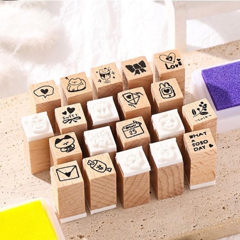 36pcs Set Acrylic Box Rubber Stamp Cartoon Mini Wooden Stamps Wood Stamps Set  Scrapbooking Decor