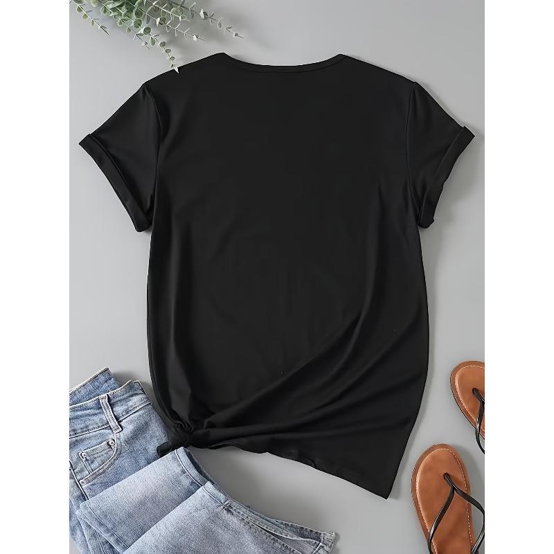 Europäische Größe Damen Rundhals Leicht dehnbar Bequem Lässig T-Shirt