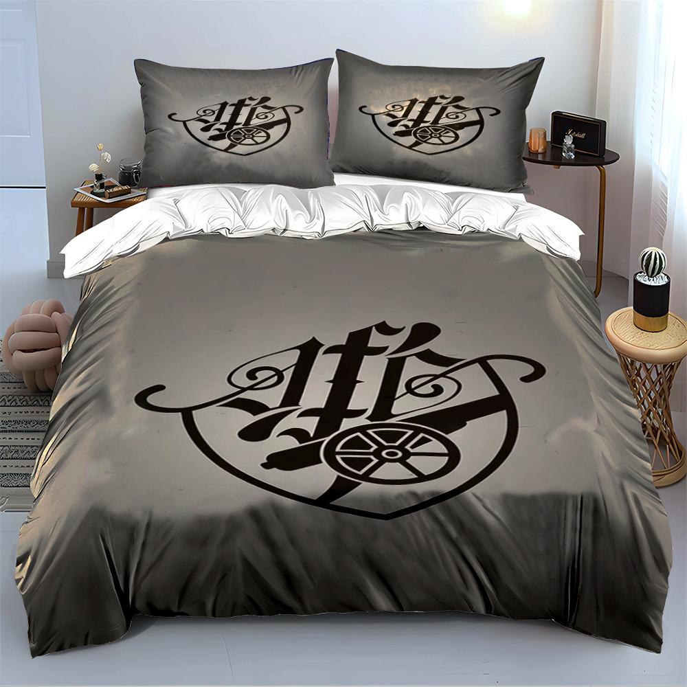 Gray Bedding Set with Cannon Emblem Design Bedding Set (1 Duvet Cover, 2 Pillowcases, Duvet Not Included)