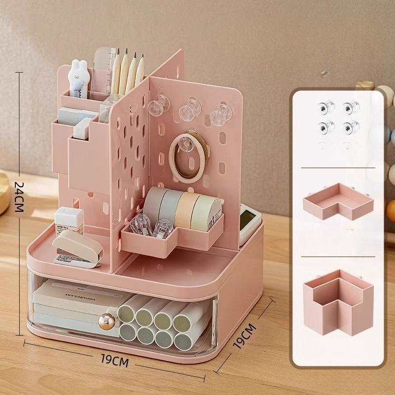 Rotating Hole Board Storage Box Organizer with Drawer Rack Office Table Student Desktop Small Compartment Stationery Storage Box