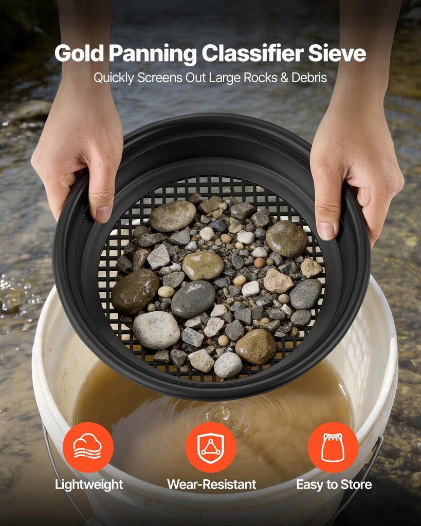 Gold Panning Kit, 254 Mm and 355 Mm Pans, 19 PCS Portable Prospecting Equipment Kit with Classifier Sieves, Sand Magnet, Rock Pick, Scoops, Backpack,