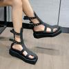 Women Sandals Casual Genuine Leather Black Leather Hollow Out Rivet Cool Boots Casual Comfy Fashion Women Sandals Size 35-40