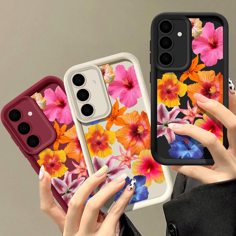 Flower Print Cover For Samsung S25 Ultra S24 FE S23 S22 A56 A36 A16 A15 A55 A35 TPU Soft Matte Shockproof Phone Case
