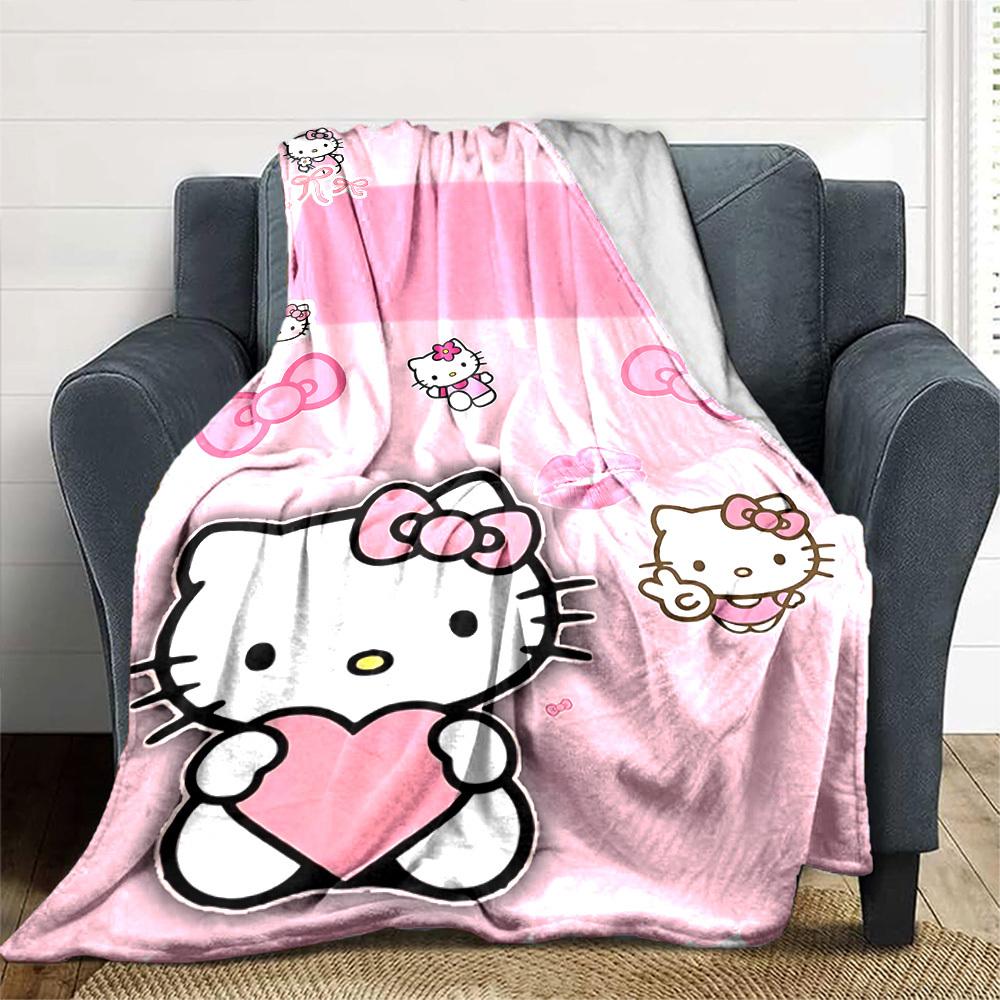 1 vnt. Hello Kitty vardinė antklodė Lengvas flanelinis pledas sofai, lovai, kelionėms, stovyklavimui, svetainei, biurui, sofai, foteliui