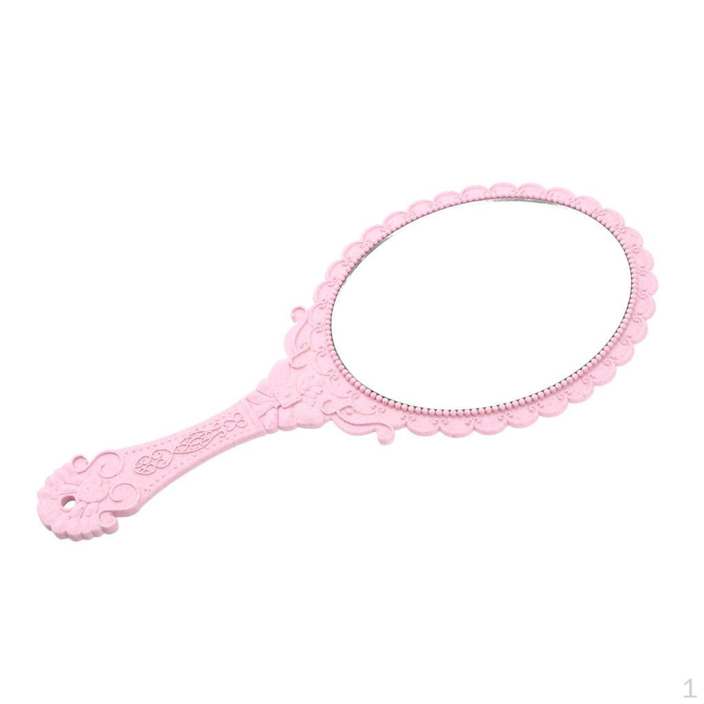 HAND HELD MIRROR WITH Embossed Rose Pattern for Makeup, Oval Round