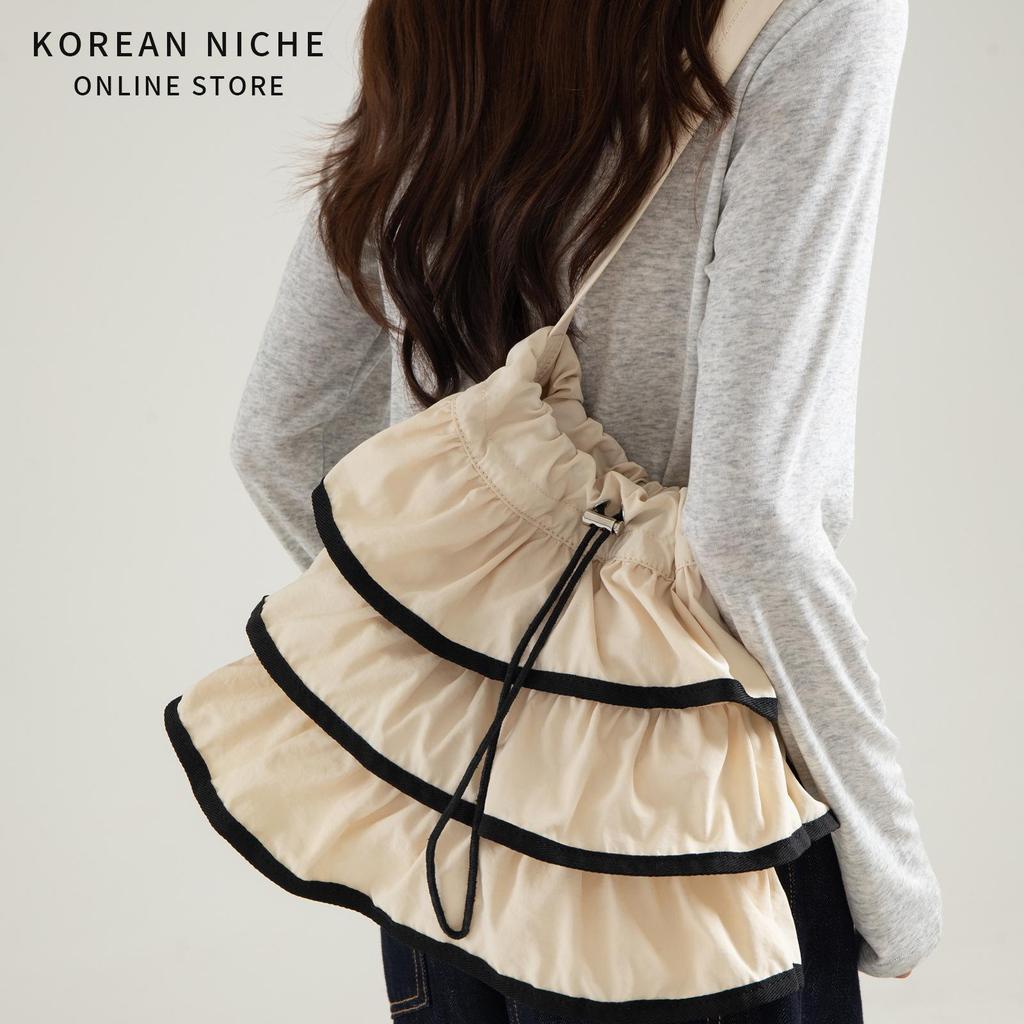 New Artistic Casual Ruffle Hem Skirt Design Tote Bag with Large Capacity, Fashionable and Versatile Hand-held Shoulder Bag