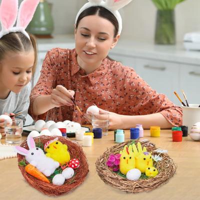 Easter Fur Chicks Mini Plush Simulation Chick Bunny Ornament with Nest Furry Animals Toy Easter Egg Filler