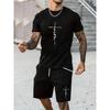 Conjunto de camiseta y pantalones cortos para hombre, traje de dos piezas de manga corta con estampado cruzado a la moda para deportes de playa al aire libre de gran tamaño, traje de talla grande para hombre