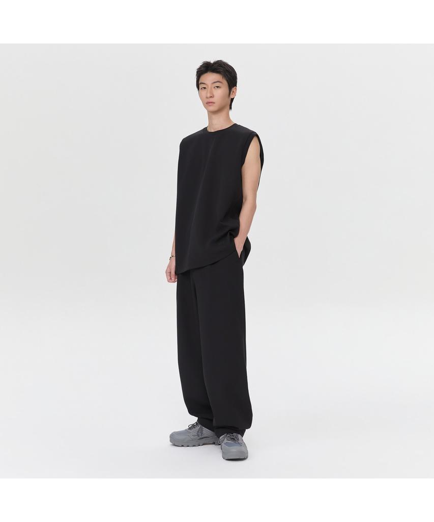 Keoseuuteommellou Black Woven Sleeveless T-Shirt Cwtam26611Bkx