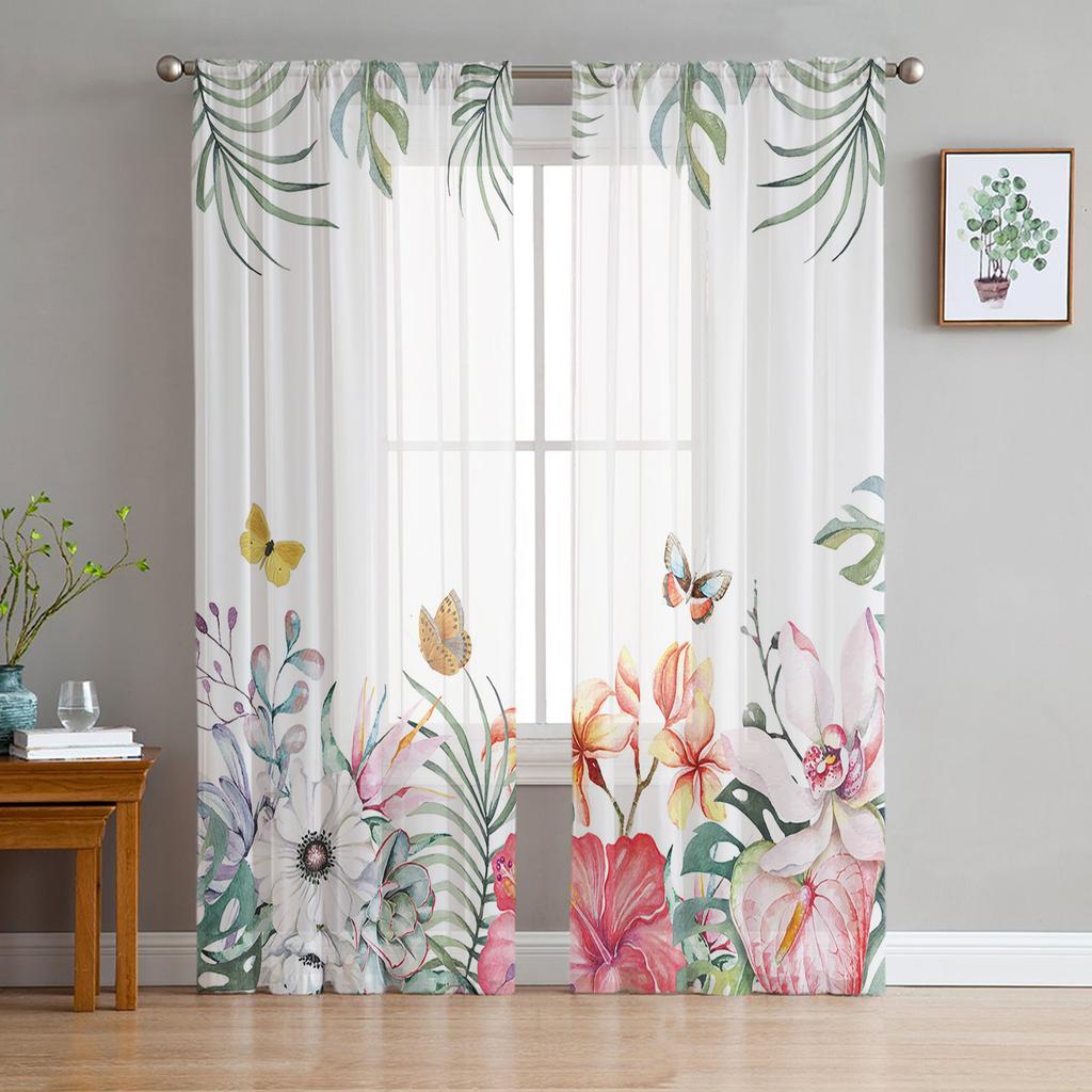 Stil Ins Plante Tropicale Papagal Perdele Transparente pentru Decorarea Camerei de Zi Perdea de Fereastră Bucătărie Tul Voal Organza Draperii
