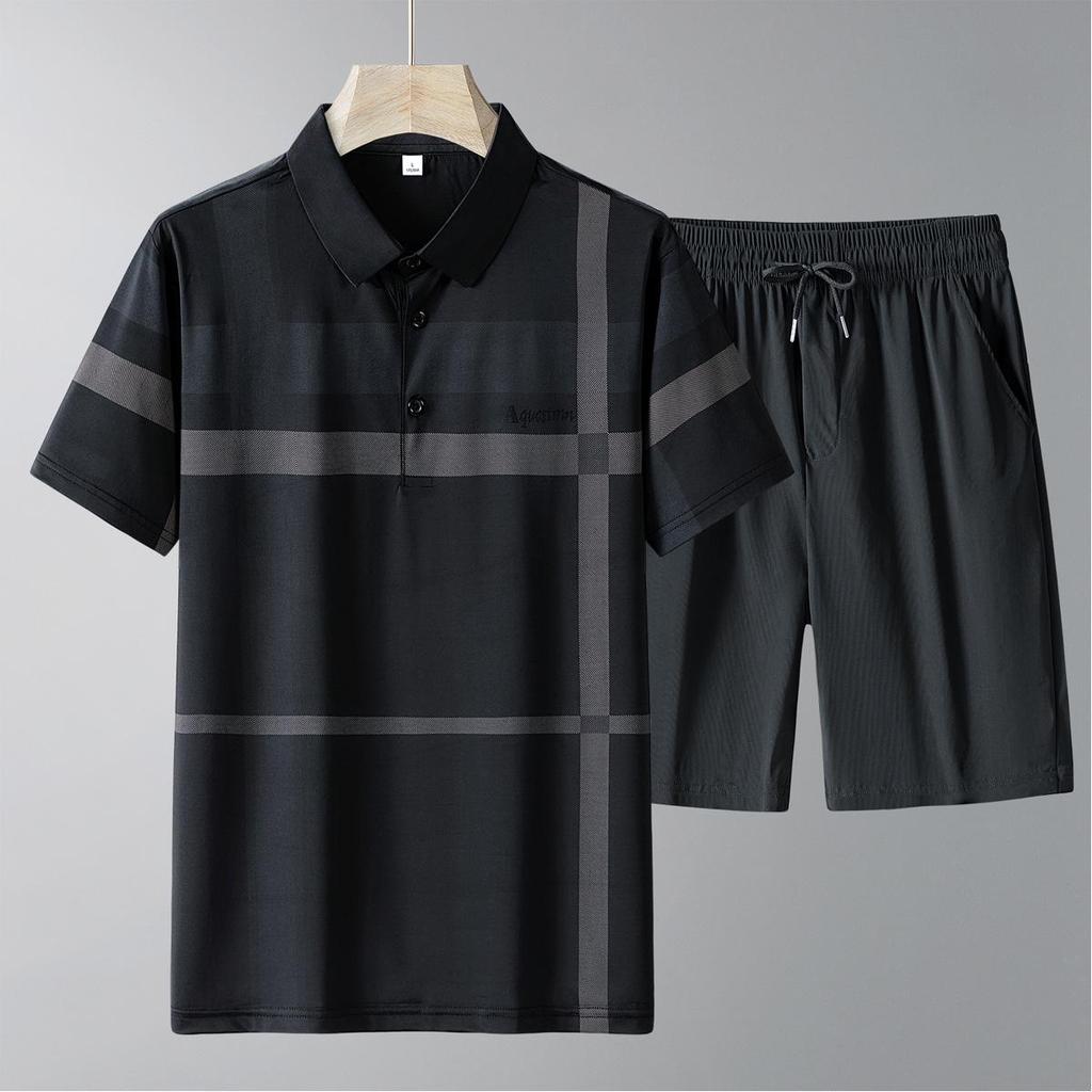 Men's Summer Casual Ice Silk T-Shirt and Shorts Set for Middle-aged & Elderly