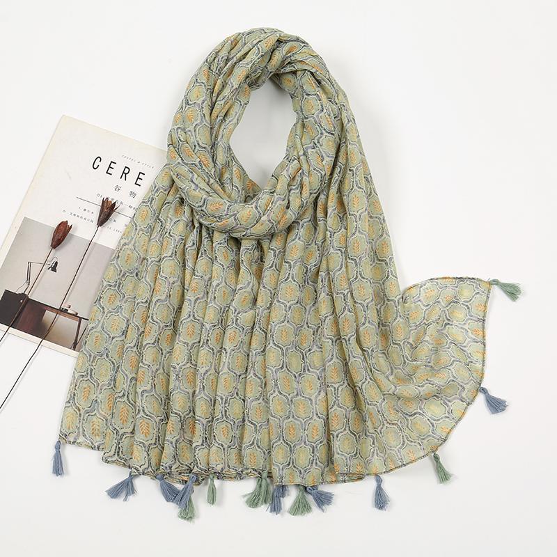 Bufandas Chalinas Nuevas Estampadas de Lino Suave Algodón Hijabs Musulmanes para Mujer Foulard Premium Femme Largos Frescos Florales Bufandas con Borlas Echarpe