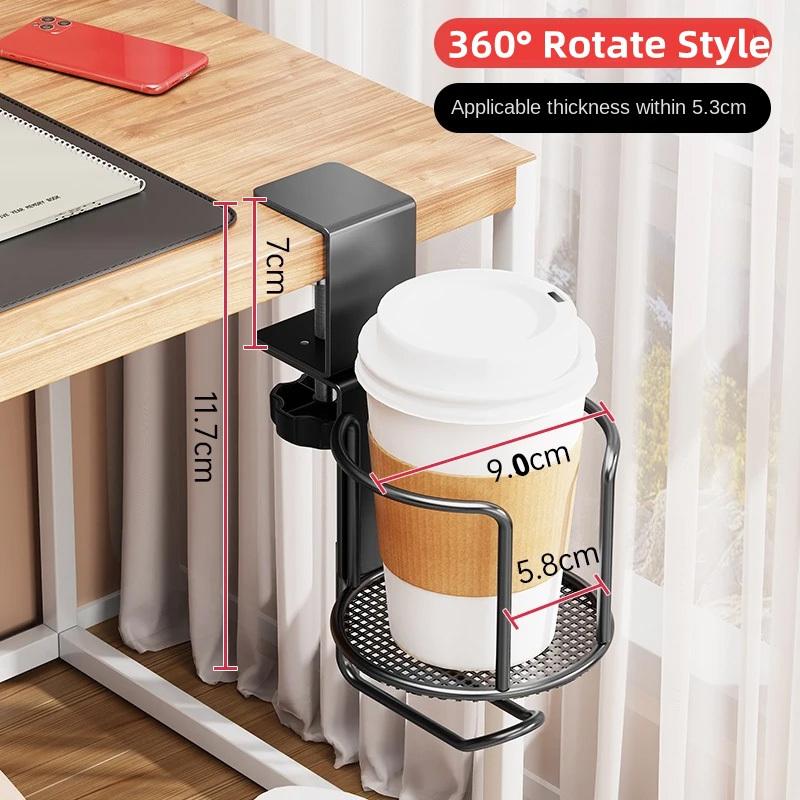 2-in-1 Schreibtisch-Getränkehalter mit Kopfhörerhalter, Auslaufsicherer Getränkehalter - 360° drehbarer Ständerhaken, Geeignet für Kaffeebecher