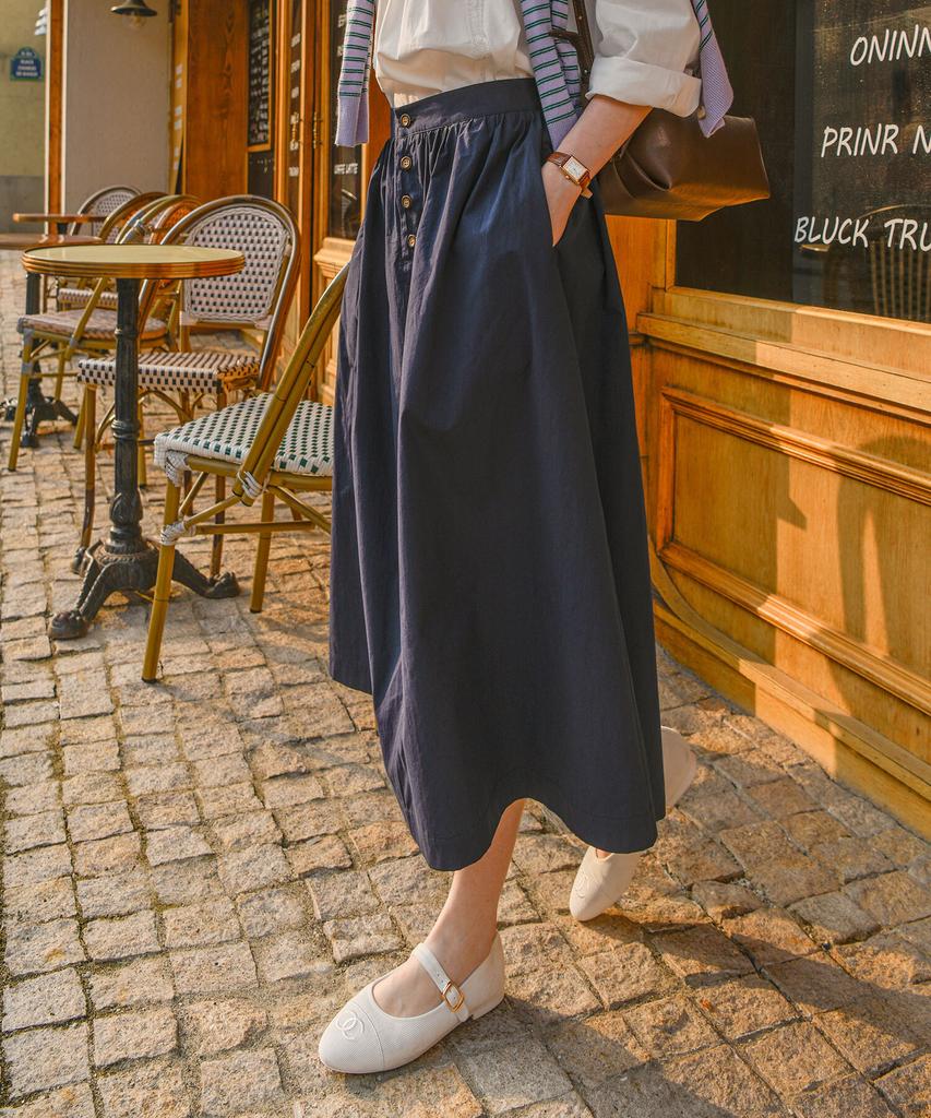 Pigment Flower Color Block Button Skirt (Kysk2511052)