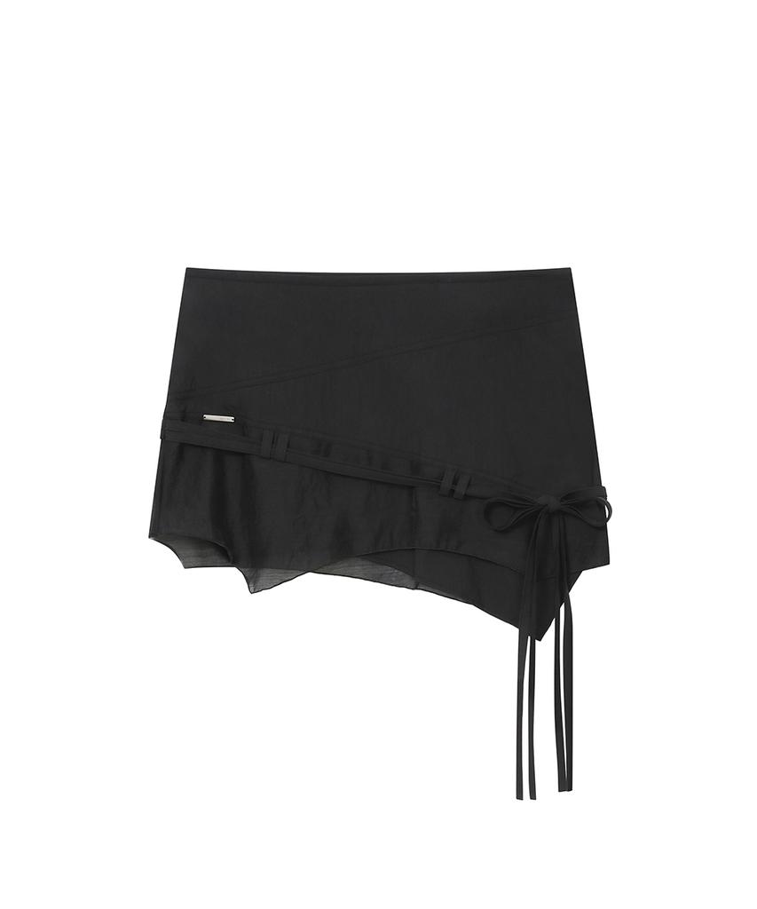 Miseki Seoul Diagonal Sheer String Mini Skirt Black