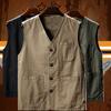 Men's Oversized Cotton V-neck Vest, Middle-aged and Elderly Casual Fishing Cardigan Top, Camisole Work Uniform, Loose Fitting Top