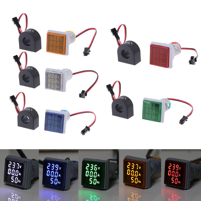 Voltmetru AC 3in1 Ampermetru Hz Frecvență curent Panometru Indicator Tensiune digitală Amperi Hz Lampă LED Lumină de semnal pătrată cu CT