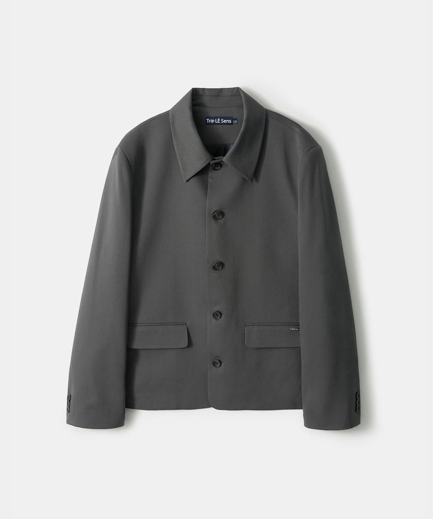 Trip Le Sens Custom Collar Hidden Snap Crop Blazer_Grey