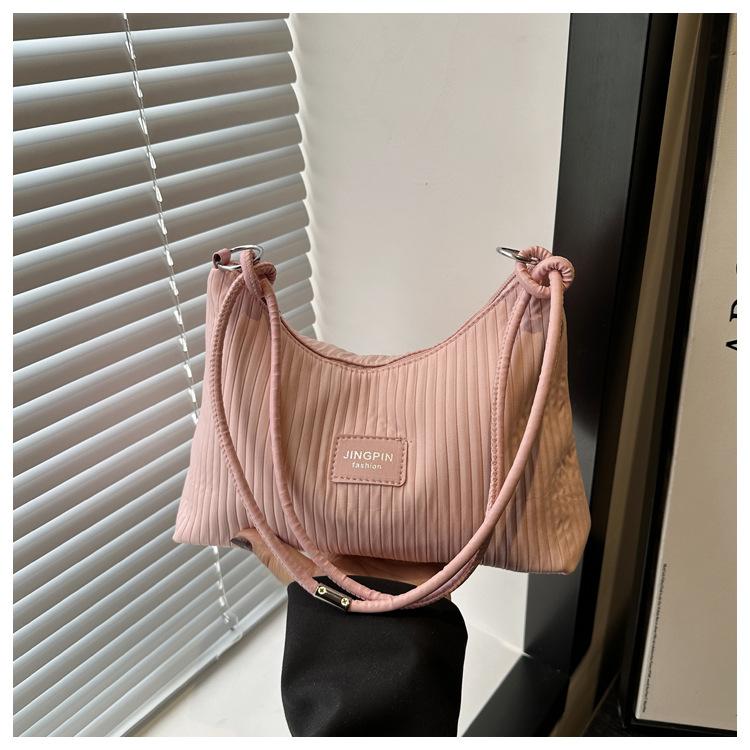 Casual Large Capacity Indentation Stripes Fresh and New Summer Style Commuting Solid Color One Shoulder Underarm Handbag