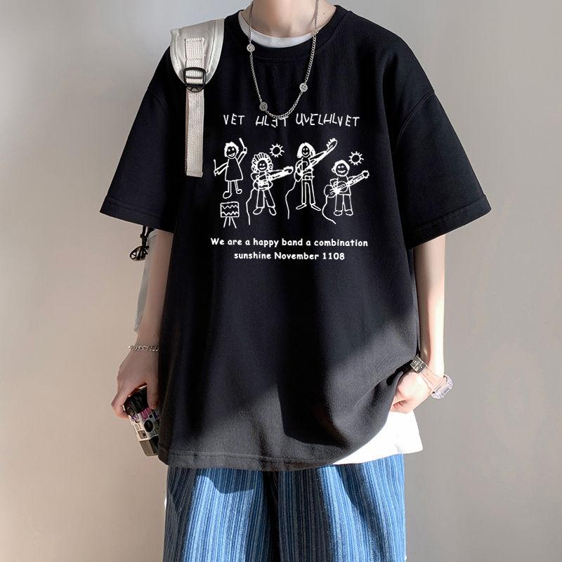 T-shirts à la mode peints à la main Été Col rond Ample Vêtements pour hommes Décontracté Manches courtes Vitalité juvénile Pulls basiques