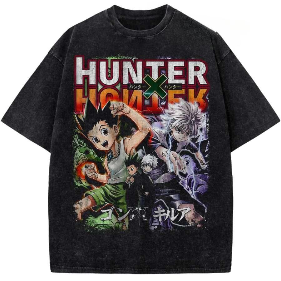 Anime Hunter X Hunter Gon Kurapika Grafik T-Shirt Herren Damen Kleidung Lässig Baumwoll-T-Shirt Vintage Washed T-Shirt Harajuku Oberteile