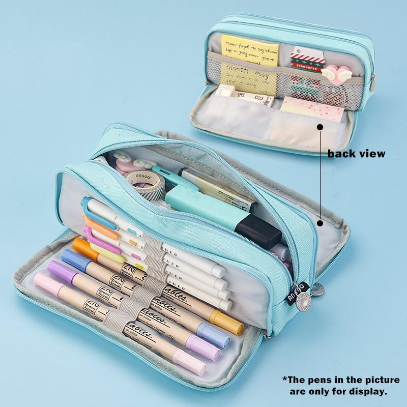 Angoo Double Sided Pen Bag Pencil Case Special Macaron Color Dual Canvas Pocket Storage Bag Pouch Stationery