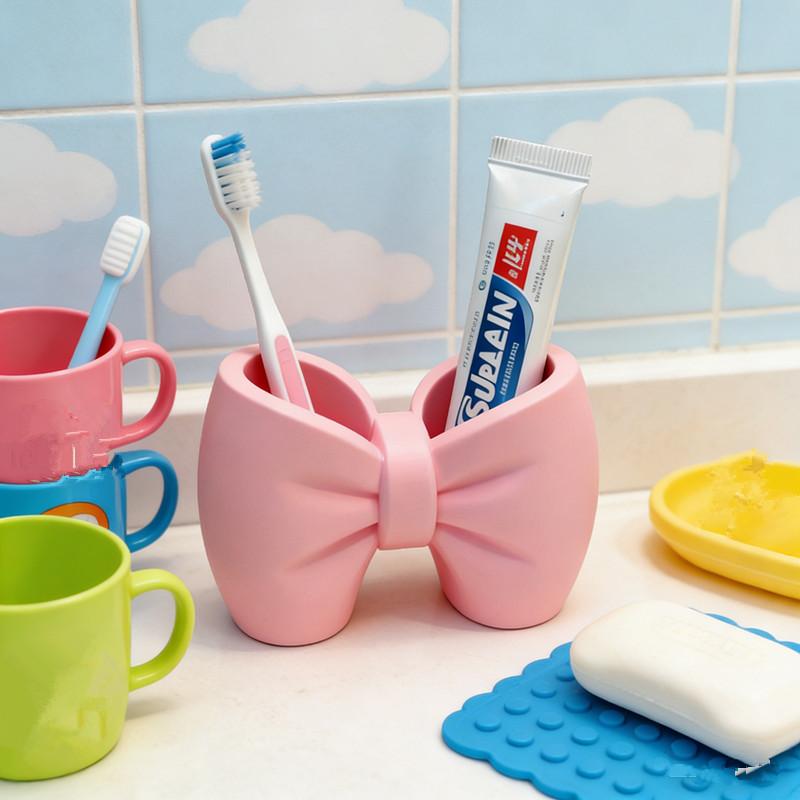 Creative Bow Pen And Toothbrush Holder | Plastic, Freestanding, Ideal For Bedroom And Bathroom Decor, Bathroom Accessories