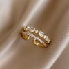 Luxury Gold Color Pearl Zircon Rings For Woman Simple Hollow Heart Cross Opening Joint Ring Wedding Party Elegant Jewelry Gifts