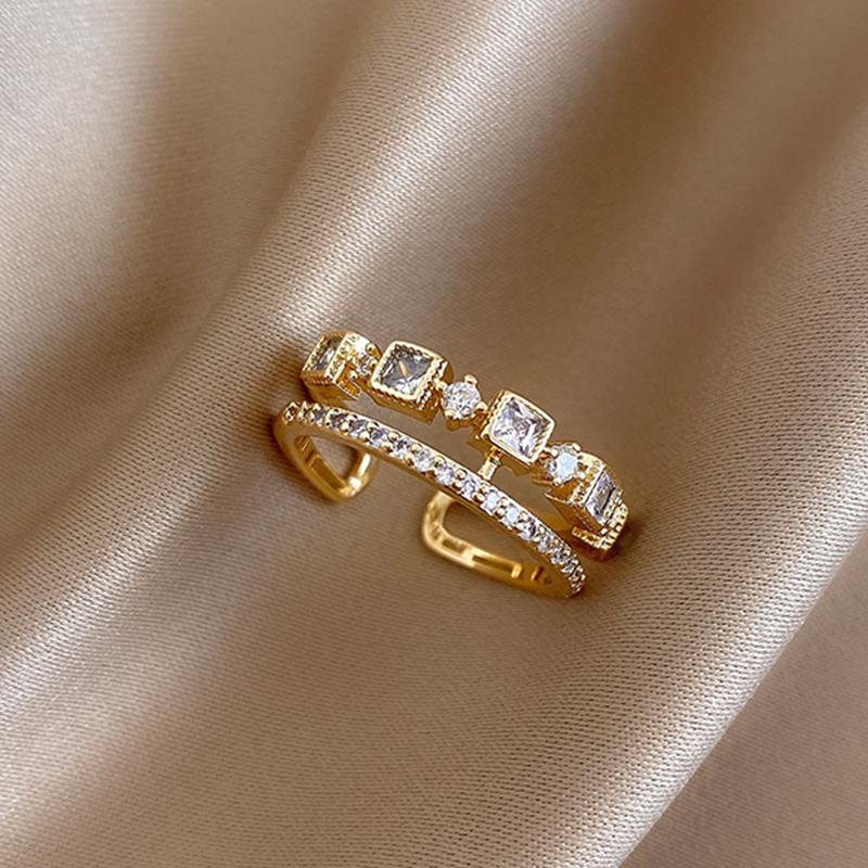 Luxury Gold Color Pearl Zircon Rings For Woman Simple Hollow Heart Cross Opening Joint Ring Wedding Party Elegant Jewelry Gifts