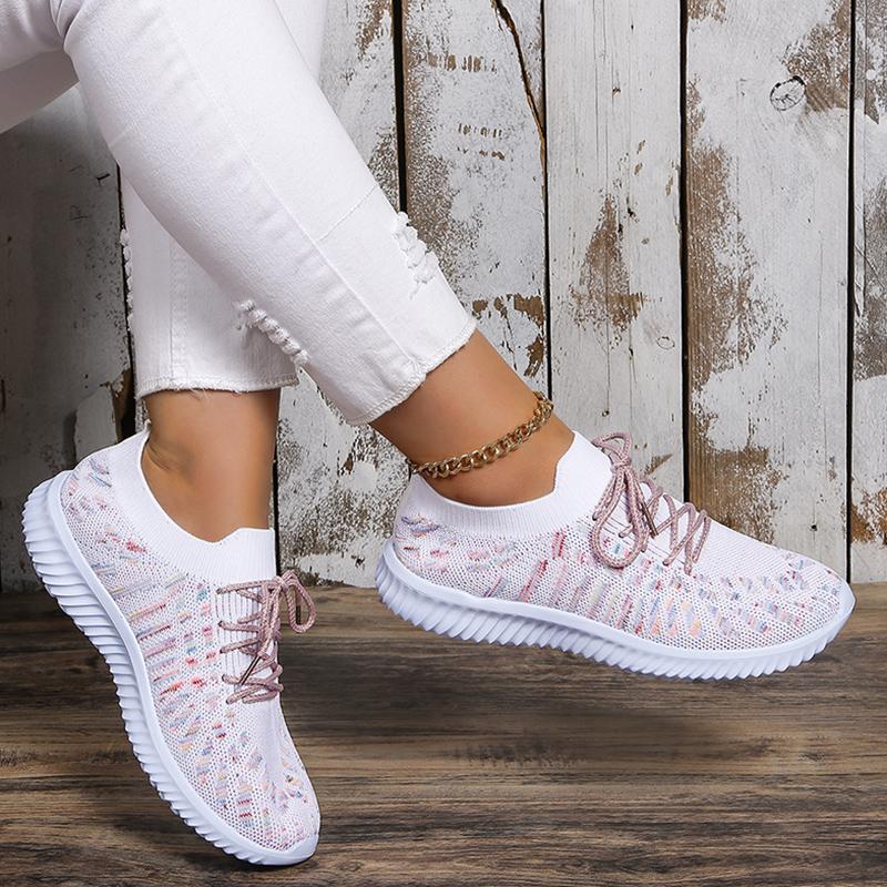 Fashion Fashion Colorful Knitting Sneakers for Women 2024 Autumn Couple Lace Up Non Slip Flats Casual Sports Shoes Woman Plus Size 35-43