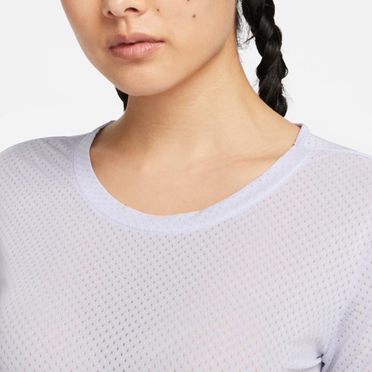 Nike Dri-Fit One Breathe Solid Backless Round Neck Short Sleeve T-Shirt Women Tops Oxygen-Purple DX0132-536