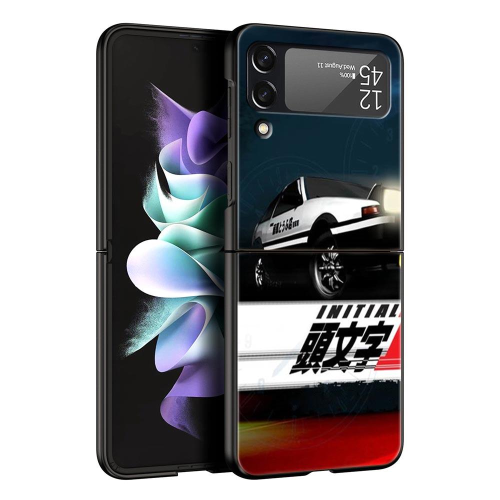 Initial D Car Hard PC Phone Case For Samsung Galaxy Z Flip 7 6 5 4 Black Cover For Galaxy Z Flip 3 Foldable Shell Fundas Capas