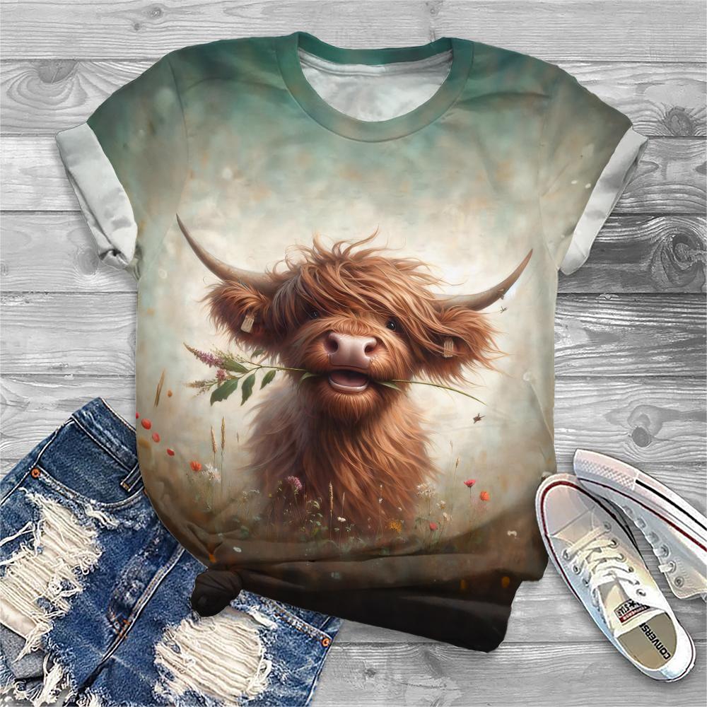 New Women T-shirt Cartoon Animal 3D Print Vintage Top Kawaii Women's Trending Clothes Short Sleeve T-Shirt